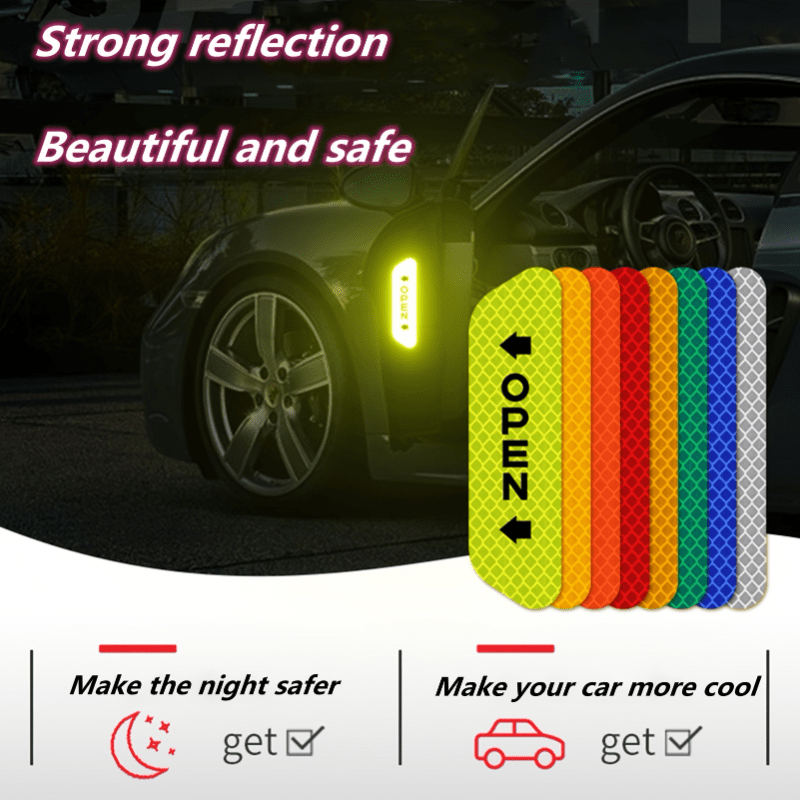 4PCS Car Door Reflective Warning Stickers: Increase Visibility & Safety