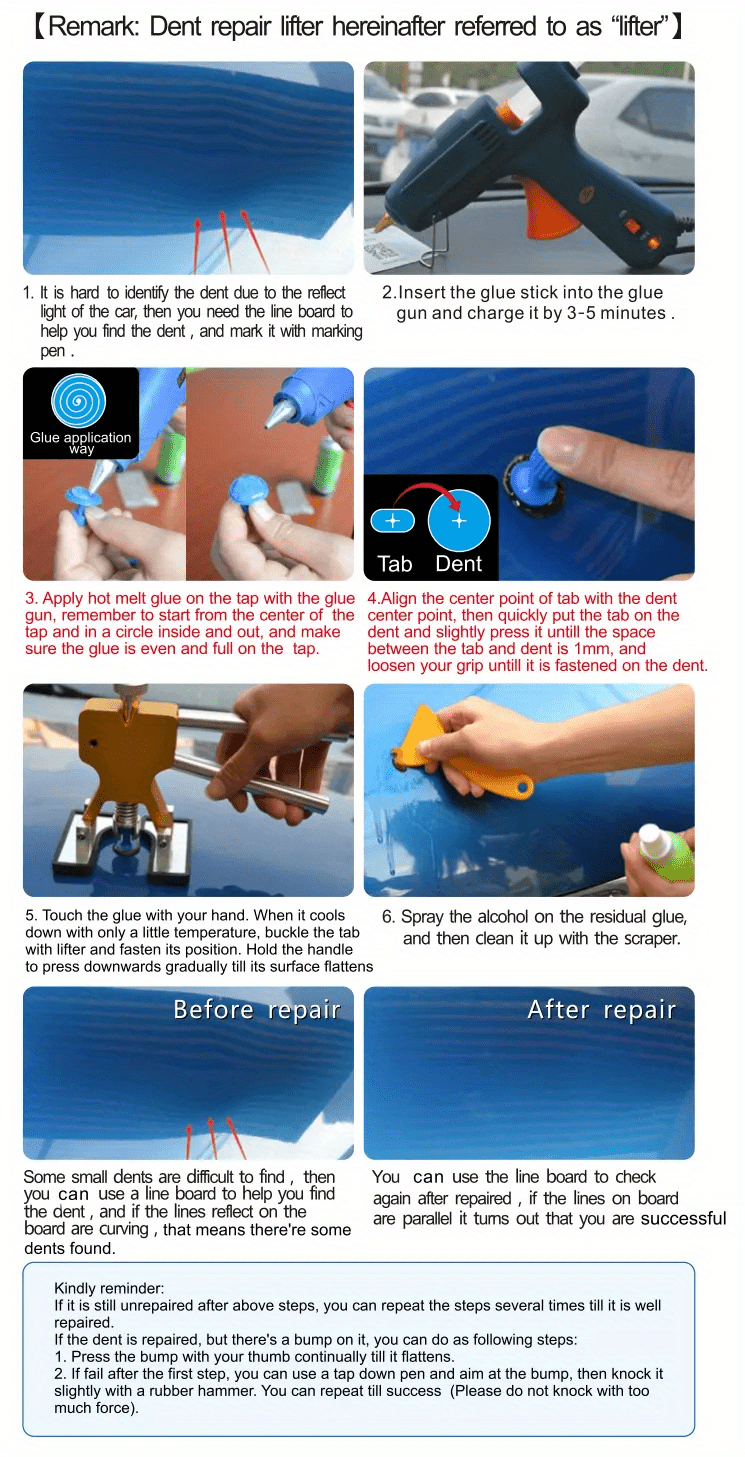 Instant Car Dent Removal: DIY Paintless Repair Kit with Tools & Accessories