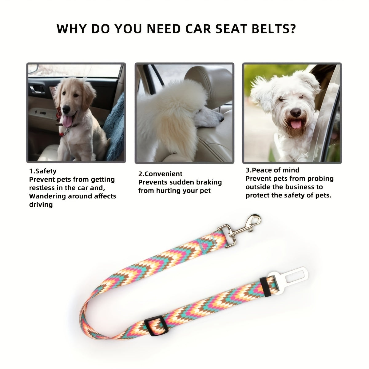 Dog Seat Belt, Adjustable Pet Cat Dog Car Seat Belt Safety Lead